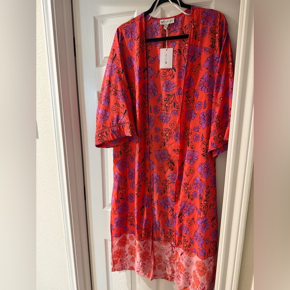 Jessica Simpson Red and Purple Floral Kimono